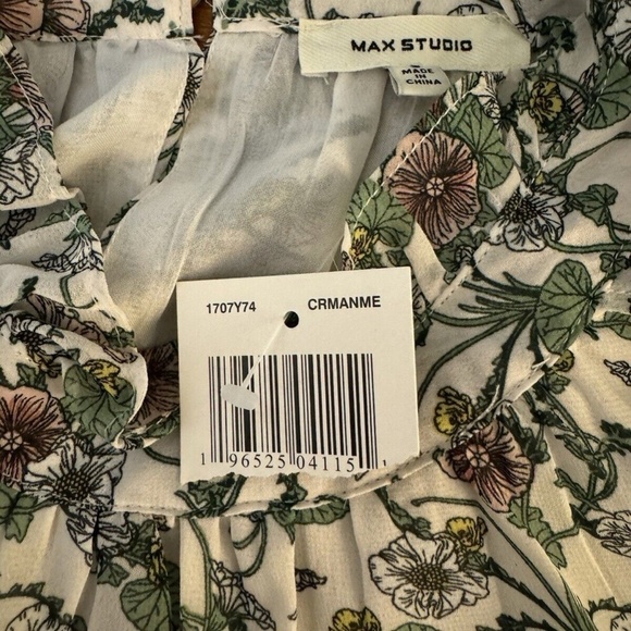 Max Studio NWT Small Multi-Color w/Floral Print & Cold Shoulders Ruffle Blouse - Picture 5 of 5